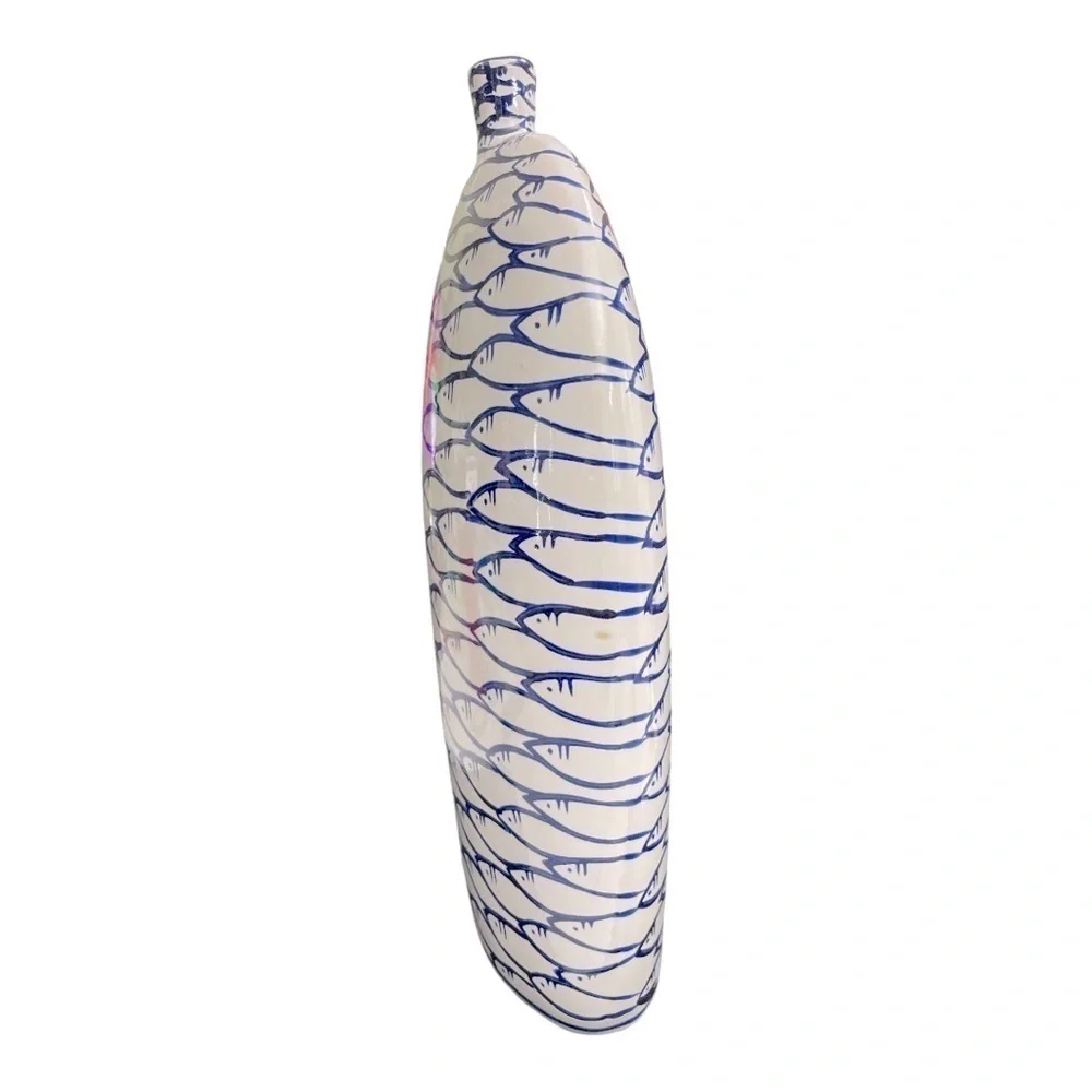 Barbara king Round Blue and White Hand Painted Accent Vase with Fish Pattern - Picture 2 of 8